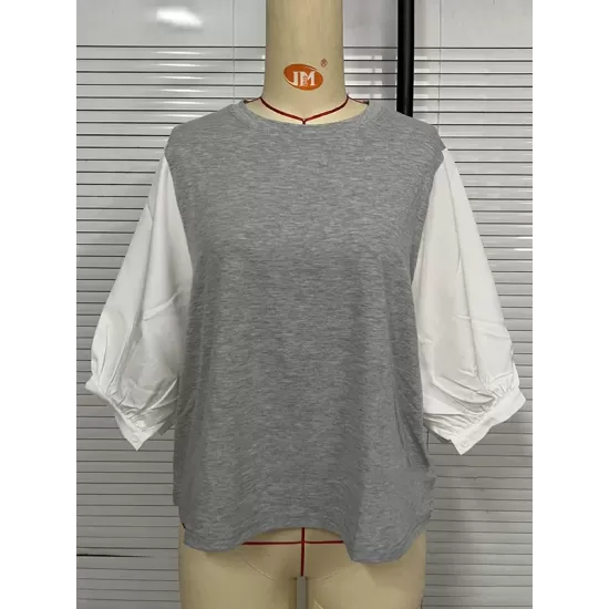 Split-Joint Half Sleeves Loose Round-Neck T-Shirts