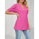 Hollow Solid Color Bishop Sleeve Loose V-neck T-Shirts Tops