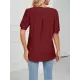 Hollow Solid Color Bishop Sleeve Loose V-neck T-Shirts Tops