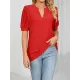 Hollow Solid Color Bishop Sleeve Loose V-neck T-Shirts Tops