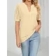 Hollow Solid Color Bishop Sleeve Loose V-neck T-Shirts Tops