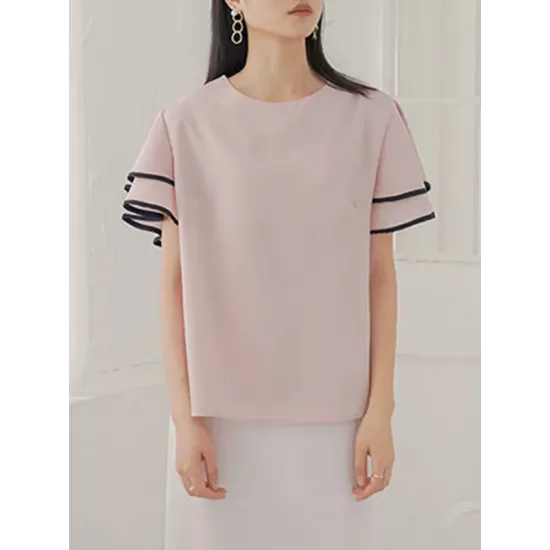 Falbala Tiered Short Sleeves Round-Neck T-Shirts Tops