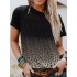 Gradient Leopard Printed Loose Short Sleeves Round-Neck T-Shirts