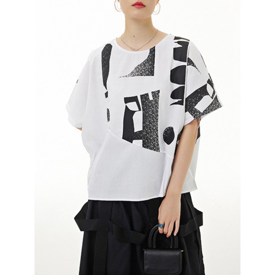 Printed Loose Short Sleeves Round-neck T-Shirts Tops