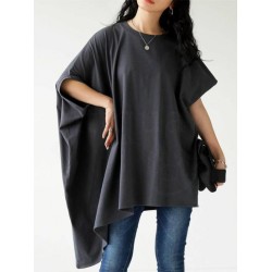 Solid Color Batwing Sleeves Half Sleeves Round-Neck T-Shirts Tops