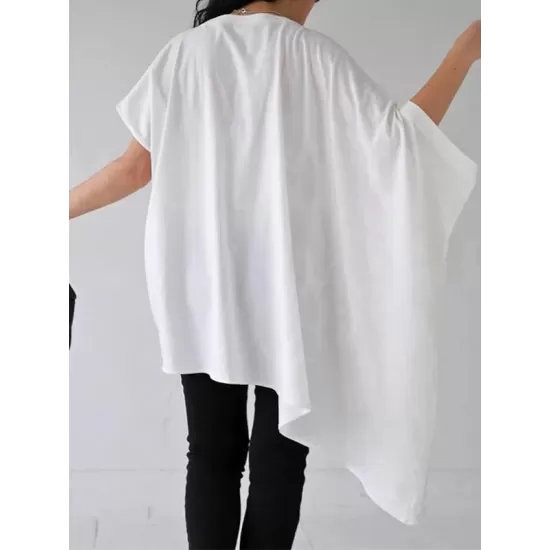 Solid Color Batwing Sleeves Half Sleeves Round-Neck T-Shirts Tops