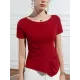 Pleated Solid Color Irregular clipping Short Sleeves Round-neck T-Shirts Tops