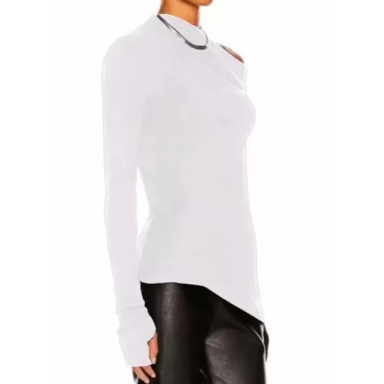 Stylish Solid Color One-Shoulder Long Sleeves T-Shirt Top