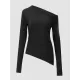 Stylish Solid Color One-Shoulder Long Sleeves T-Shirt Top