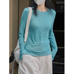 Solid Color Split-Joint Long Sleeves Skinny Round-neck T-shirts