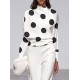 Long Sleeves Loose Polka Dot Stand Collar T-Shirts