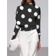 Long Sleeves Loose Polka Dot Stand Collar T-Shirts