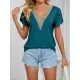 Applique Loose Short Sleeves V-Neck T-Shirts Tops