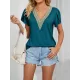 Applique Loose Short Sleeves V-Neck T-Shirts Tops