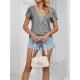 Applique Loose Short Sleeves V-Neck T-Shirts Tops