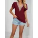 Applique Loose Short Sleeves V-Neck T-Shirts Tops