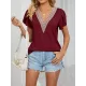 Applique Loose Short Sleeves V-Neck T-Shirts Tops