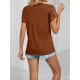 Applique Loose Short Sleeves V-Neck T-Shirts Tops