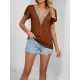 Applique Loose Short Sleeves V-Neck T-Shirts Tops