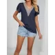 Applique Loose Short Sleeves V-Neck T-Shirts Tops