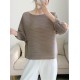 Casual Loose Three-Quarter Sleeves Pleated Solid Color Round-Neck T-Shirts Tops