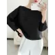 Casual Loose Three-Quarter Sleeves Pleated Solid Color Round-Neck T-Shirts Tops