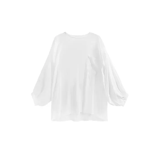 High-Low  Sleeves  See-Through Solid Color Round-Neck T-Shirts Tops