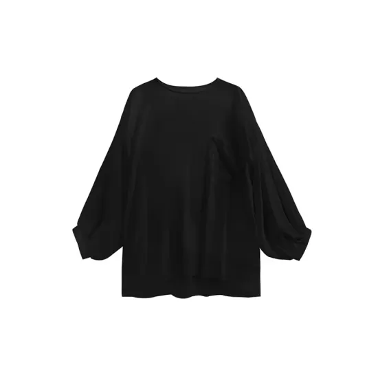 High-Low  Sleeves  See-Through Solid Color Round-Neck T-Shirts Tops