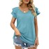 Falbala Solid Color Split-Joint Loose Short Sleeves V-Neck T-Shirts