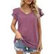 Falbala Solid Color Split-Joint Loose Short Sleeves V-Neck T-Shirts