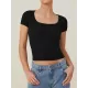 Solid Color Short Sleeves Skinny Square-neck T-Shirts Tops