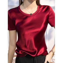 Solid Color Short Sleeves Round-neck T-Shirts Tops