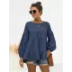 Casual Long Sleeves Puff Sleeves Solid Color Round-Neck T-Shirts Tops