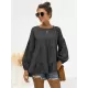 Casual Long Sleeves Puff Sleeves Solid Color Round-Neck T-Shirts Tops