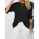 Pleated Solid Color Loose Puff Sleeves Round-Neck T-Shirts Tops