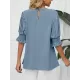 Pleated Solid Color Loose Puff Sleeves Round-Neck T-Shirts Tops