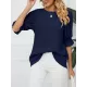 Pleated Solid Color Loose Puff Sleeves Round-Neck T-Shirts Tops