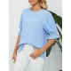 Pleated Solid Color Loose Puff Sleeves Round-Neck T-Shirts Tops