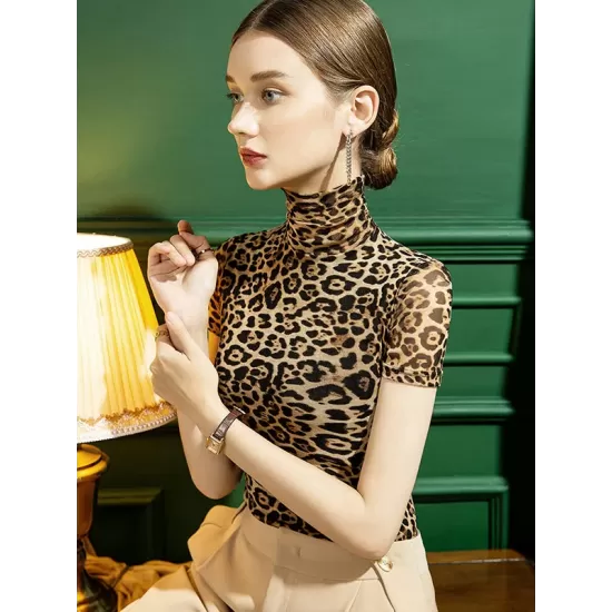 Urban Skinny Leopard High-Neck T-Shirts Tops