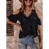 Lacy Solid Color Loose Cold shoulder T-Shirts Tops