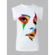 Original Casual High-Neck Cap Sleeves Face Printed T-Shirt Top