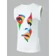 Original Casual High-Neck Cap Sleeves Face Printed T-Shirt Top