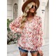 Casual Loose Floral Printed V-Neck T-Shirt