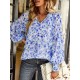 Casual Loose Floral Printed V-Neck T-Shirt