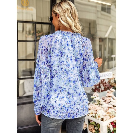 Casual Loose Floral Printed V-Neck T-Shirt