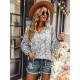 Casual Loose Floral Printed V-Neck T-Shirt