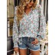 Casual Loose Floral Printed V-Neck T-Shirt