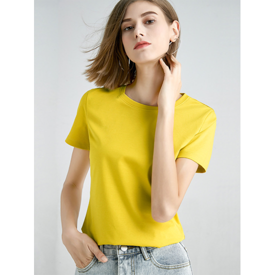 Simple Loose Short Sleeves Solid Color Round-Neck T-Shirts Tops