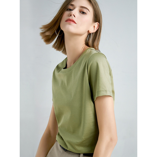 Simple Loose Short Sleeves Solid Color Round-Neck T-Shirts Tops