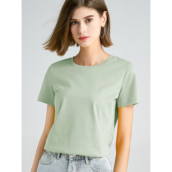 Simple Loose Short Sleeves Solid Color Round-Neck T-Shirts Tops